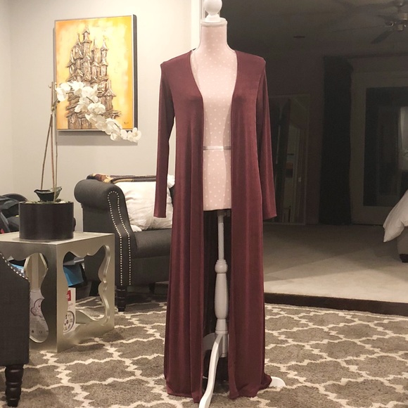 🆕 Long Sleeve Wine Duster Cardigan - Picture 3 of 4